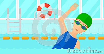 Swimmer training in pool. Vector Illustration