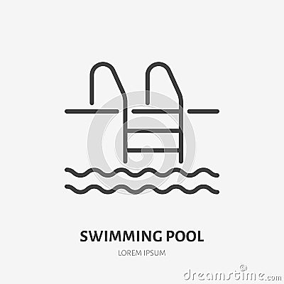 Swimmimg pool flat line icon. Swim, fitness vector illustration. Thin sign of water sport, gym pictogram Vector Illustration