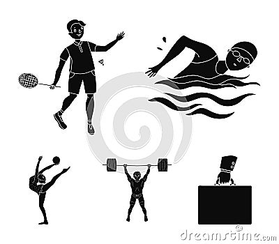 Swimming, badminton, weightlifting, artistic gymnastics. Olympic sport set collection icons in black style vector symbol Vector Illustration