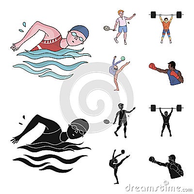 Swimming, badminton, weightlifting, artistic gymnastics. Olympic sport set collection icons in cartoon,black style Vector Illustration