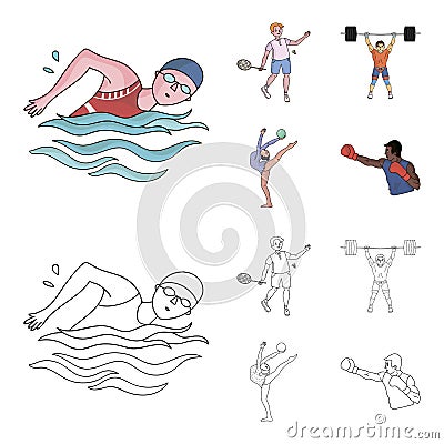 Swimming, badminton, weightlifting, artistic gymnastics. Olympic sport set collection icons in cartoon,outline style Vector Illustration