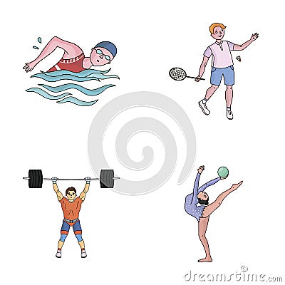 Swimming, badminton, weightlifting, artistic gymnastics. Olympic sport set collection icons in cartoon style vector Vector Illustration