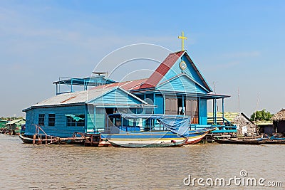 Swimming blue church Stock Photo