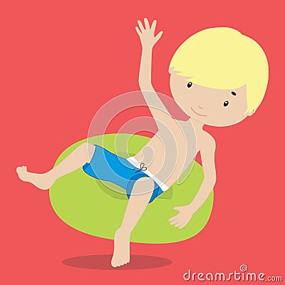 swimming boy floater green 03 Vector Illustration
