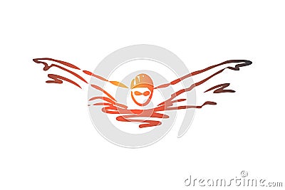 Swimming, butterfly, stroke, athlete, pool concept. Hand drawn isolated vector. Vector Illustration