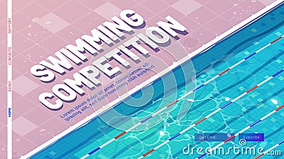 Swimming competition cartoon landing page, banner Vector Illustration