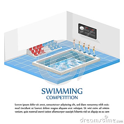 Swimming competition template Vector. Swimming pool isometric views Stock Photo