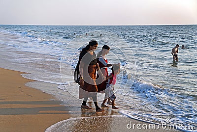 Swimming and fun on the sandy Marari beach near city Kochi, Ker Editorial Stock Photo