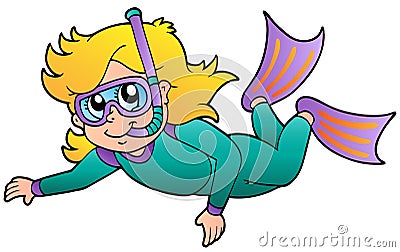 Swimming girl snorkel diver Vector Illustration