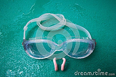 Swimming goggles with nose clip Stock Photo