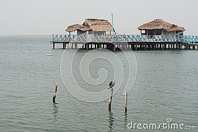 Swimming houses in a lake in Keta in Ghana Stock Photo