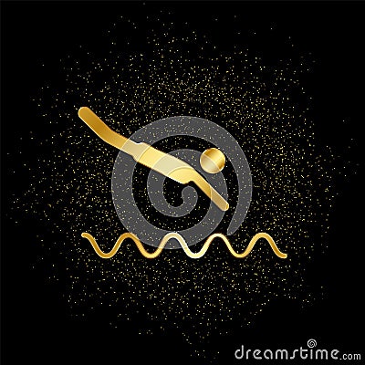 Swimming jump gold, icon. Vector illustration of golden particle Cartoon Illustration