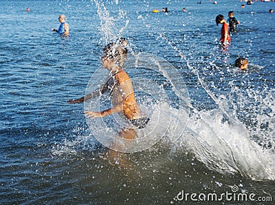 Swimming in lake Kinneret Stock Photo