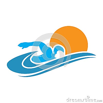 Swimming Logo. Swimmer icon with caption. Vector illustration Cartoon Illustration