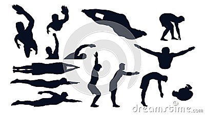 Swimming male silhouette set Vector Illustration