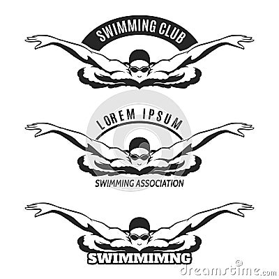 Swimming man on wave logo Vector Illustration