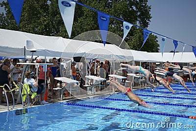 Swimming meet at Pasco Memorial Aquatic Park Editorial Stock Photo