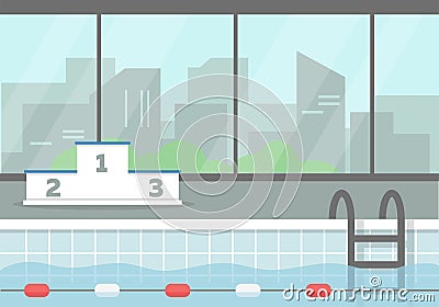 Swimming pool with city view. Vector Illustration