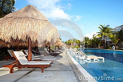 Swimming pool at caribbean resort. Stock Photo