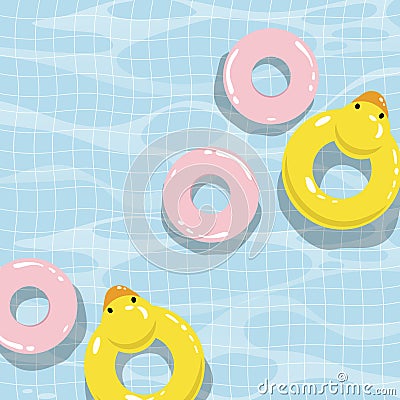 Swimming pool with colorful floats, top view vector illustration Vector Illustration