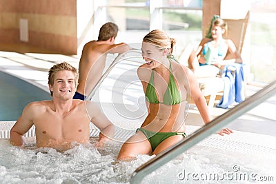 Swimming pool - couple relax in hot tub Stock Photo