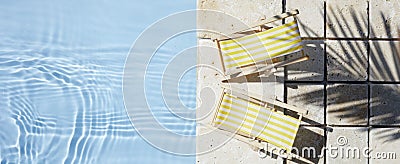 Swimming pool and empty resting chair with shadow. Top view. Stock Photo