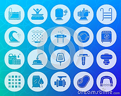 Pool equipment shape carved flat icons vector set Vector Illustration