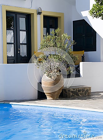 Swimming pool greek cyclades architecture Stock Photo