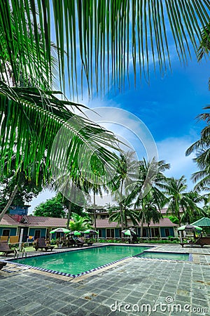 Swimming pool of a holiday camp campus for large host group Stock Photo