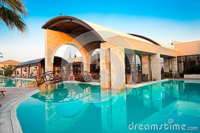 Swimming pool in a holiday resort Stock Photo
