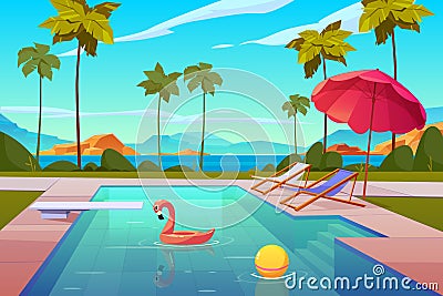 Swimming pool in hotel or resort outdoors, summer Vector Illustration