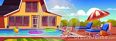 Swimming pool on house summer backyard design Vector Illustration