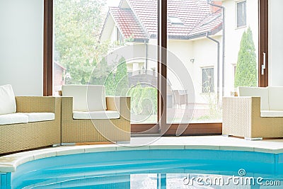 Swimming pool inside a modern residence Stock Photo