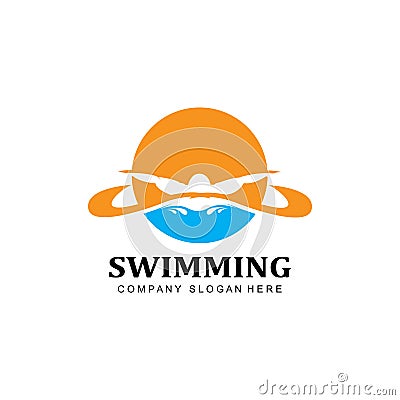 swimming pool logo vector icon, swimmer athlete, concept inspiration Vector Illustration