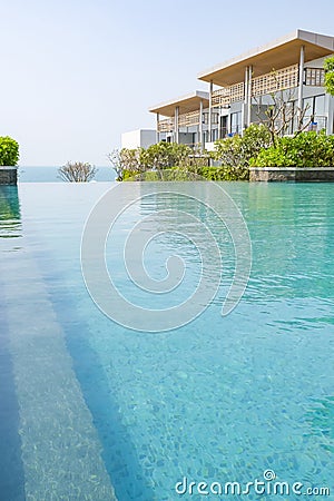 Swimming pool of luxury hotel. Empty swimming pool filled with water. Travel concept, travelling. Hotel business Stock Photo