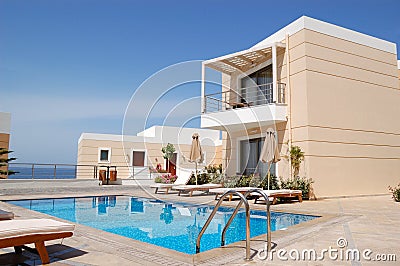 Swimming pool at the modern luxury villa Stock Photo