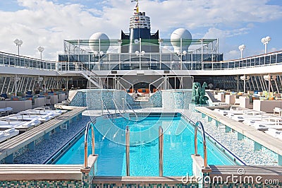 Swimming pool onboard Crystal Serenity cruise ship open deck Editorial Stock Photo