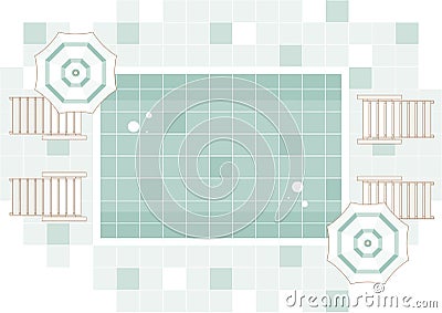 Swimming pool, outdoor furniture and patio items top view Vector Illustration
