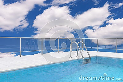 Swimming Pool on Roof with Chrome Swimming Pool Ladder . 3d Rendering Stock Photo