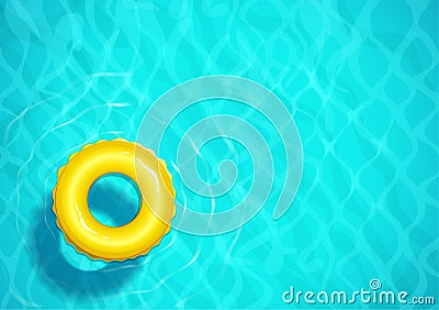 Swimming pool with rubber ring for swim. Sea water. Ocean surface wave. Vector Illustration
