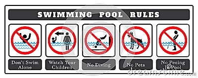 Swimming pool rules Board. Set of icons and symbol for pool Vector Illustration