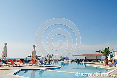 Swimming pool on sky background Stock Photo