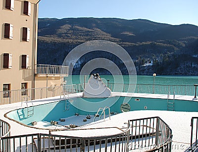 Swimming Pool in Snow Stock Photo