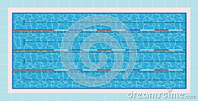Swimming pool top view. Olympic pool swimming. Paths dip pool top view. Vector Illustration