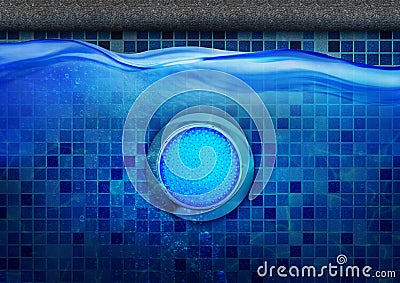 Swimming Pool Underwater LED Light with Clear Wave Water Poolside Stock Photo