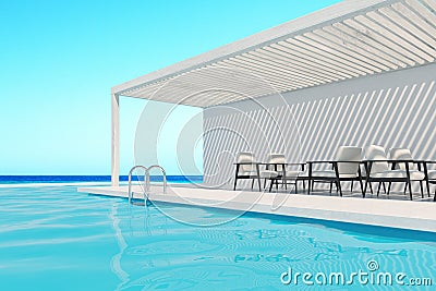 Swimming pool with white armchairs, side Stock Photo