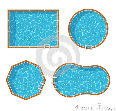 Swimming pools top view set isolated on white background. Vector Illustration