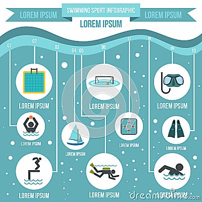 Swimming sport infographic elements, flat style Vector Illustration