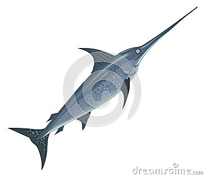 Swimming swordfish. Cartoon fish icon. Underwater animal Vector Illustration