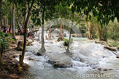 Swimming in the waterfalls above Luang Prabang Editorial Stock Photo